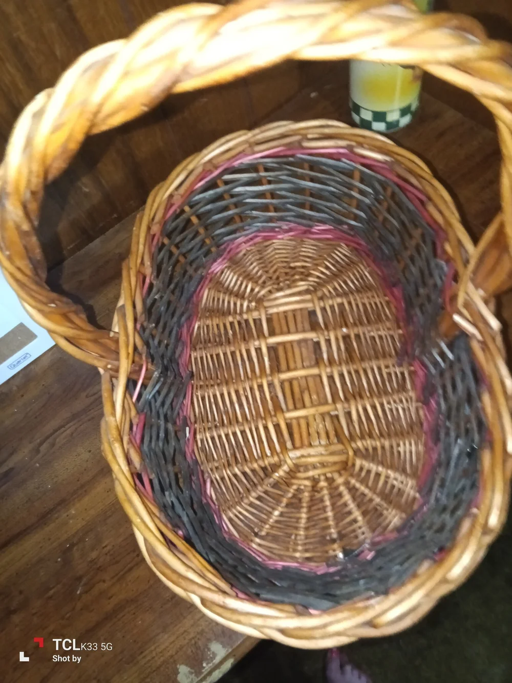 Handwoven Multi-Color Wicker Basket with Handle